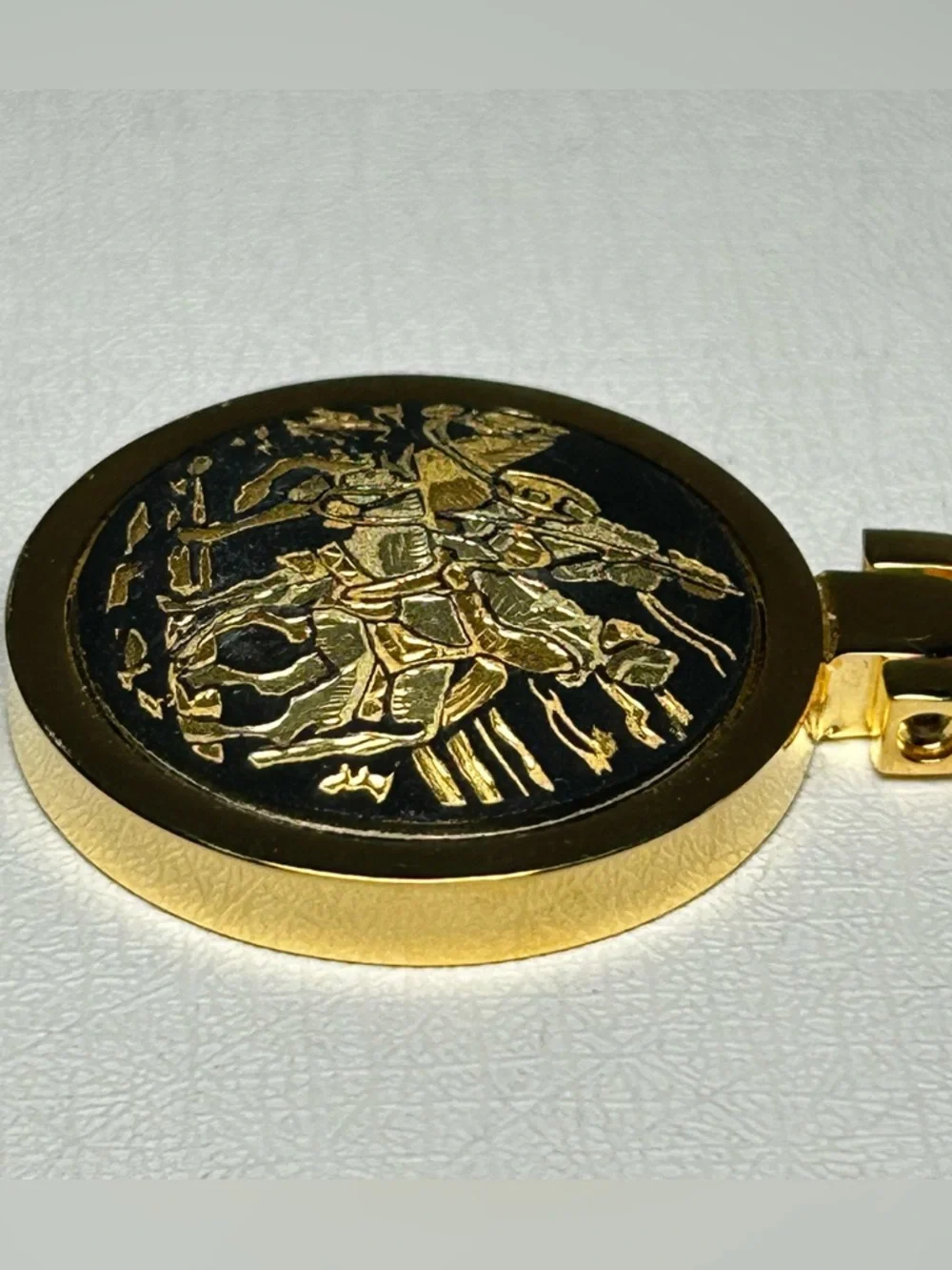 Vintage 24K Plated Damascene Toledo Spain Gold Keychain Conquerors Warrior Horse